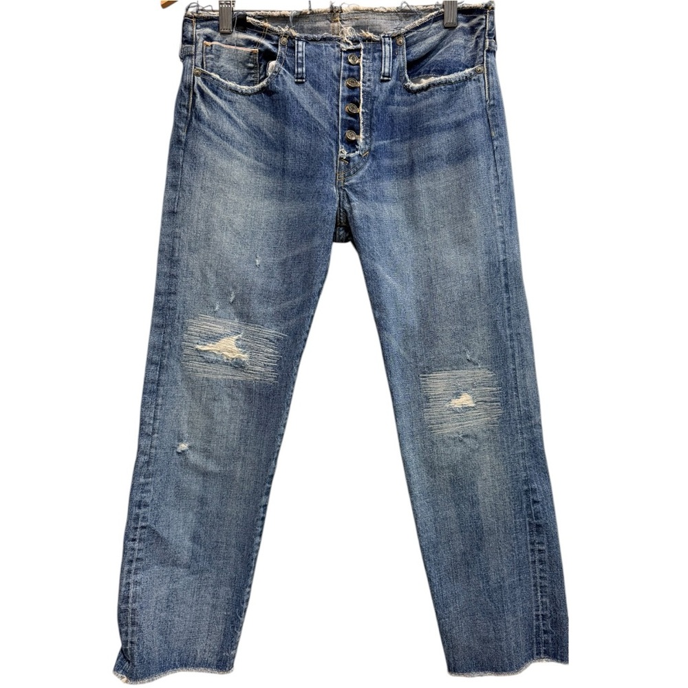 Vince Distressed Button Fly Jeans Raw Waist Raw Hem Cropped Straight Leg  26